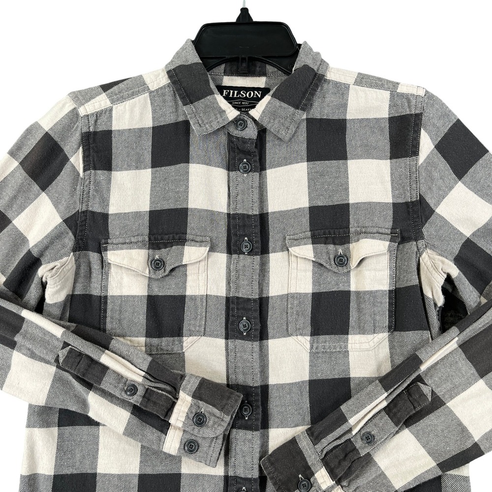 Filson Buffalo Check Flannel Shirt Womens S Black White Plaid Outdoor Workwear